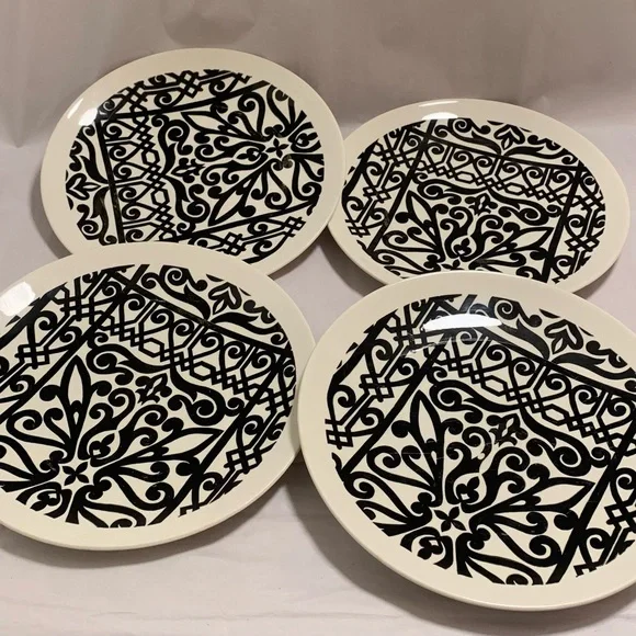 VTG MCM Elegant Black and White, China Dinner Plates LA MANCHA. Set of 4. - Picture 3 of 11